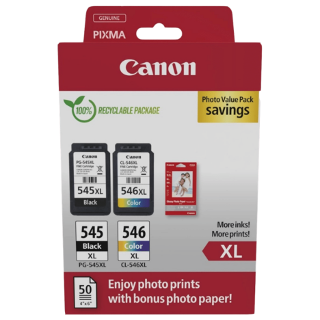 Canon oryginalny Tusz PG545XL + CL546XL + papier GP501 50ark. 10x15cm 2-pak 15.0/13.0ml 8286B011