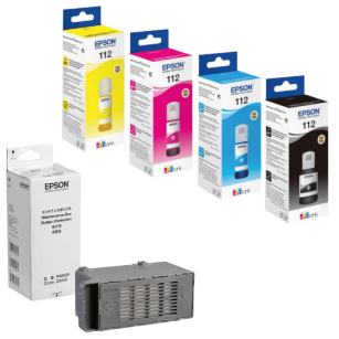 Epson oryginalny tusz 112 T06C6 C13T06C64A + oryginalny pojemnik na zużyty tusz C12C934591 4-pak