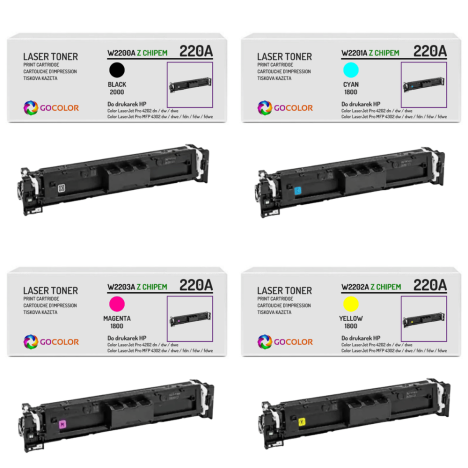 4 X Toner do HP 220A LaserJet Pro 4201 4202 4203 2.0K/3x1.8K CMYK zamiennik z CHIPEM