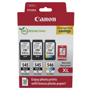 Canon oryginalny Tusz 2x PG545XL + CL546XL + papier GP501 50ark. 10x15cm 8286B015 3-pak 2x15.0/13.0ml