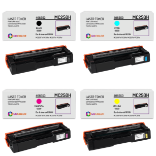 4-pak Toner do RICOH MC250H 408340 408341 408342 408343 MC250FW PC301W MC251FW PC311W CMYK Zamiennik 6.9K/3x 6.3K
