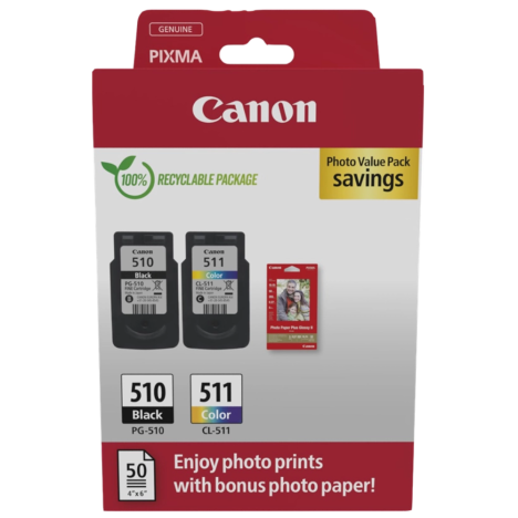 2-pak Canon oryginalny tusz + papier PG510 + CL511 2970B017 black + color