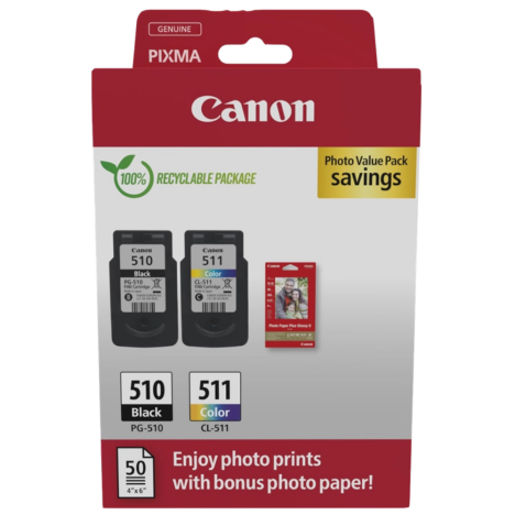 2-pak Canon oryginalny tusz + papier PG510 + CL511 2970B017 black + color