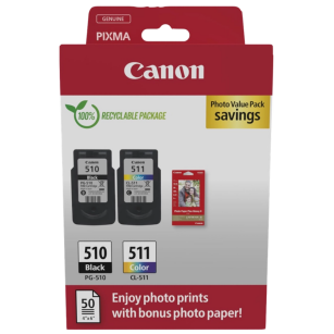 2-pak Canon oryginalny tusz + papier PG510 + CL511 2970B017 black + color