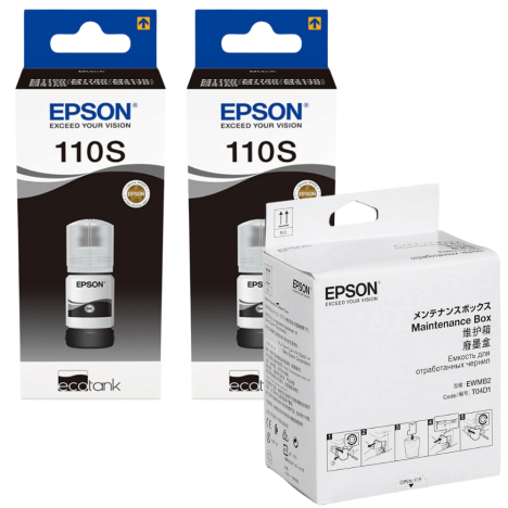Epson oryginalny tusz 110 S T01L1 C13T01L14A + oryginalny pojemnik na zużyty tusz C13T04D100 2-pak