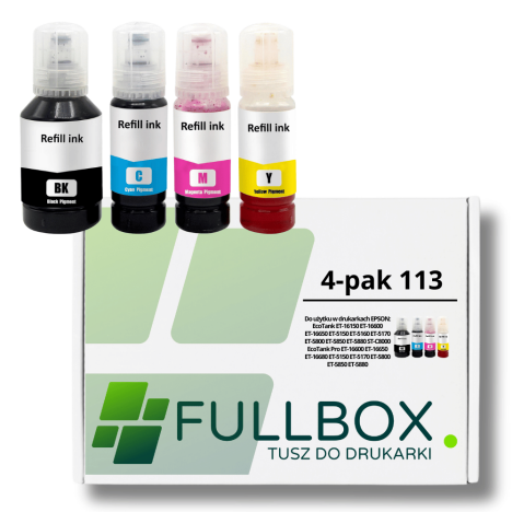 FULLBOX 4-pak TUSZ do EPSON 113 T06B1 T06B2 T06B3 T06B4 EcoTank ET16150 ET16600