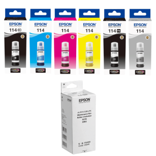 Epson oryginalny tusz 114 T07A T07B + oryginalny pojemnik na zużyty tusz C12C934591 6-pak