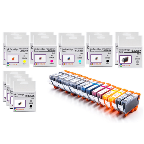 14 X TUSZ do CANON PGI525 CLI526 black pigment / black / cyan / magenta / yellow / grey zamiennik
