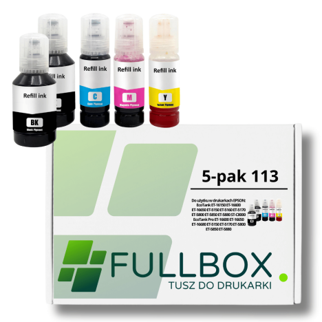 FULLBOX 5-pak TUSZ do EPSON 113 T06B1 T06B2 T06B3 T06B4 EcoTank ET5150 ET5850 ET5800