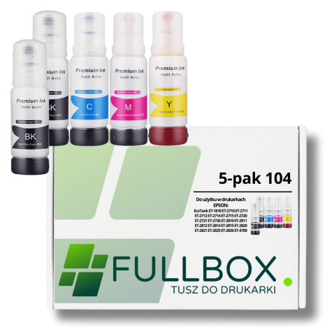 FULLBOX 5-pak tusz do EPSON 104 T00P1 T00P2 T00P3 T00P4 EcoTank ET4700 ET2820 ET2711