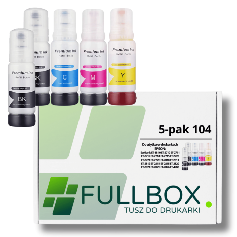 FULLBOX 5-pak TUSZ do EPSON 104 T00P1 T00P2 T00P3 T00P4 EcoTank ET4700 ET2820 ET2711