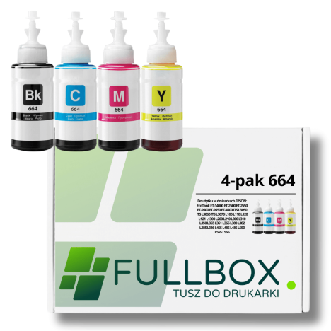 FULLBOX 4-pak tusz do EPSON 664 T6641 T6642 T6643 T6644 EcoTank L365 L386 ET4500