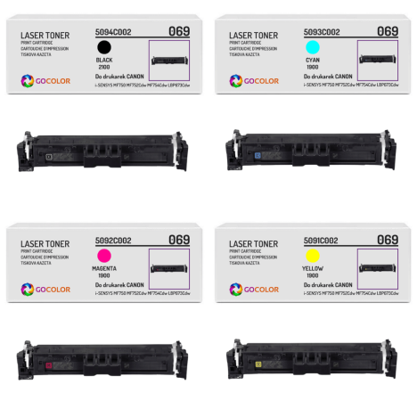 4-pak Toner do CANON 069 iSENSYS MF750 MF752Cdw MF754Cdw LBP673Cdw CMYK Zamiennik 2.1K/3x1.9K