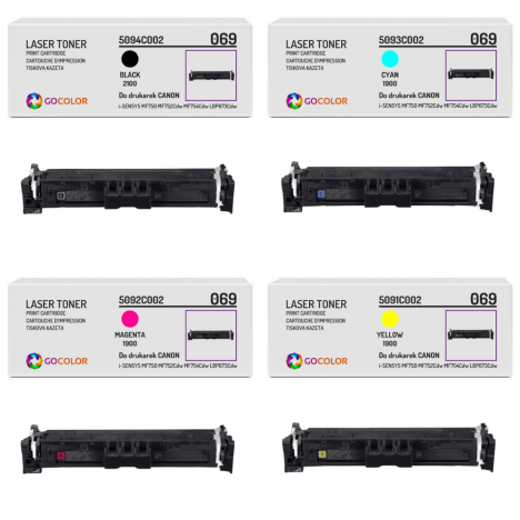4 X TONER do CANON 069 iSENSYS MF750 MF752Cdw MF754Cdw LBP673Cdw CMYK Zamiennik 2.1K/3x1.9K