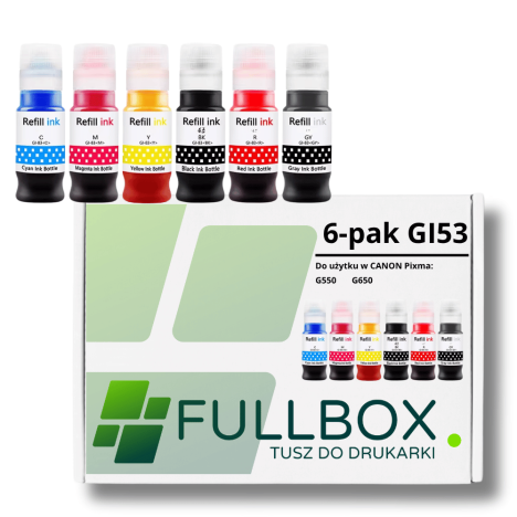 FULLBOX 6-pak Tusz do CANON GI53BK GI53C GI53M GI53Y GI53GY GI53R