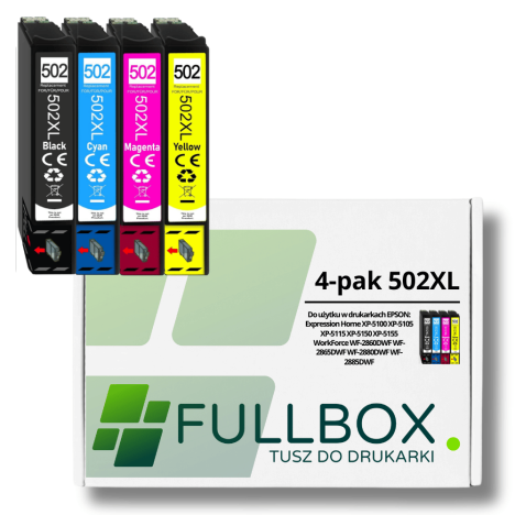 FULLBOX 4-pak tusz do EPSON 502XL T02W1 T02W2 T02W3 T02W4 Expression Home XP5100 XP5105