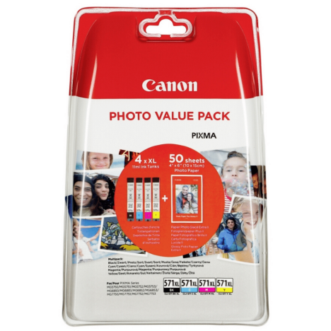 Canon oryginalny tusz CLI571XL + 50 x Papier 0332C005 black / cyan / magenta / yellow 4-pak