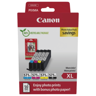 Canon oryginalny tusz CLI571XL + 50 x Papier 0332C005 0332C006 black / cyan / magenta / yellow 4-pak