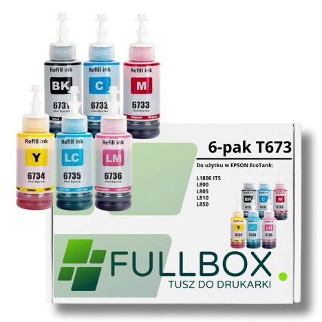 FULLBOX 6-pak TUSZ do EPSON 673 T6731 T6732 T6733 T6734 T6735 T6736