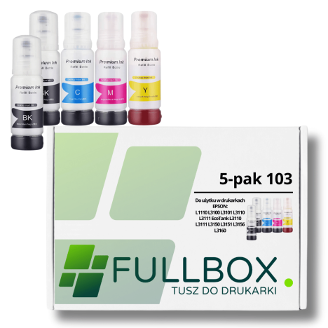 FULLBOX 5-pak tusz do EPSON 103 T00S1 T00S2 T00S3 T00S4 EcoTank L1250 L5290 3560