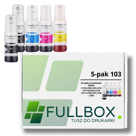 FULLBOX 5-pak TUSZ do EPSON 103 T00S1 T00S2 T00S3 T00S4 EcoTank L1250 L5290 3560