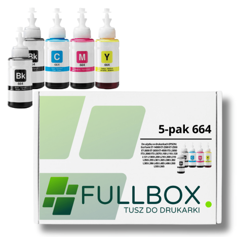 FULLBOX 5-pak TUSZ do EPSON 664 T6641 T6642 T6643 T6644 EcoTank L120 L121 L3060