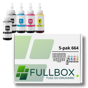 FULLBOX 5-pak TUSZ do EPSON 664 T6641 T6642 T6643 T6644 EcoTank L120 L121 L3060