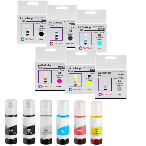 6 X TUSZ do EPSON 114 T07B T07A EcoTank ET8500 ET8550 Zamiennik 6 X 70ml