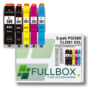 FULLBOX 5-pak TUSZ do CANON PGI580XXLPGBK CLI581XXLBK CLI581XXLC CLI581XXLM CLI581XXLY