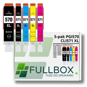 FULLBOX 5-pak TUSZ do CANON PGI570XLPGBK CLI571XLBK CLI571XLC CLI571XLM CLI571XLY