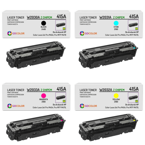 4 X TONER do HP 415A W2030A W2031A W2032A W2033A LaserJet Pro M454dn z CHIPEM zamiennik 2.4K/2.1