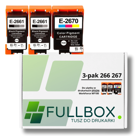 FULLBOX 3-pak tusz do EPSON 266 267 T2661 T2670 WorkForce WF100
