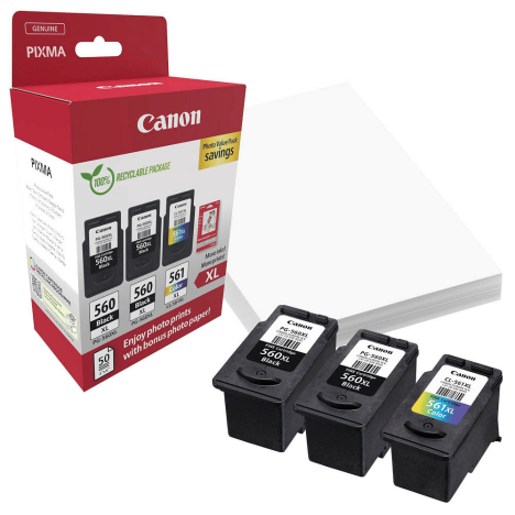Canon oryginalny Tusz 2x PG560XL + CL561XL 3712C012 + papier GP501 50ark. 10x15cm 3-pak 2x14.3/8.3ml
