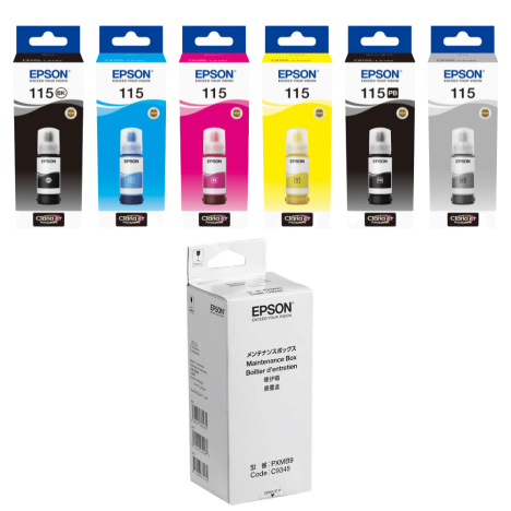 Epson oryginalny tusz 115 T07C T07D + oryginalny pojemnik na zużyty tusz C12C934591 6-pak
