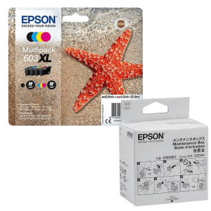 Epson oryginalny tusz 603XL T03A6 C13T03A64010 4-pak + oryginalny pojemnik na zużyty tusz C12C934461