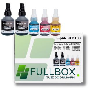 FULLBOX 5-pak TUSZ do BROTHER BTD100BK BTD100C BTD100M BTD100Y