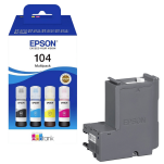 Epson oryginalny tusz 104 T00P6 C13T00P640 EcoTank ET2710 ET2810 + oryginalny pojemnik na zużyty tusz C13T04D100 4-pak - 3