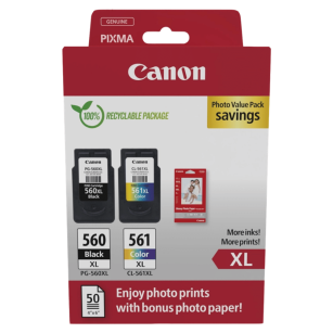 Canon oryginalny Tusz PG560XL + CL561XL + papier GP501 50ark. 10x15cm 3712C008 2-pak 14.0/8.3ml