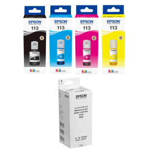 Epson oryginalny tusz 113 T06B6 C13T06B640 + oryginalny pojemnik na zużyty tusz C12C934591 4-pak
