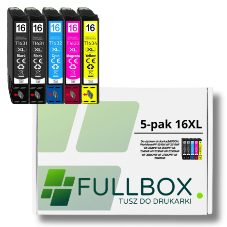 FULLBOX 5-pak tusz do EPSON 16XL T1631 T1632 T1633 T1634 WorkForce WF2010 WF2510