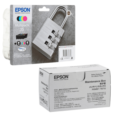Epson oryginalny tusz 35 T3586 C13T35864010 + oryginalny pojemnik na zużyty tusz C13T671500 4-pak