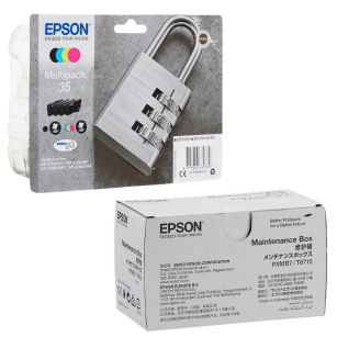 4-pak Epson oryginalny tusz 35 T3586 C13T35864010 + oryginalny pojemnik na zużyty tusz C13T671500