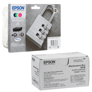 Epson oryginalny tusz 35 T3586 C13T35864010 + oryginalny pojemnik na zużyty tusz C13T671500 4-pak