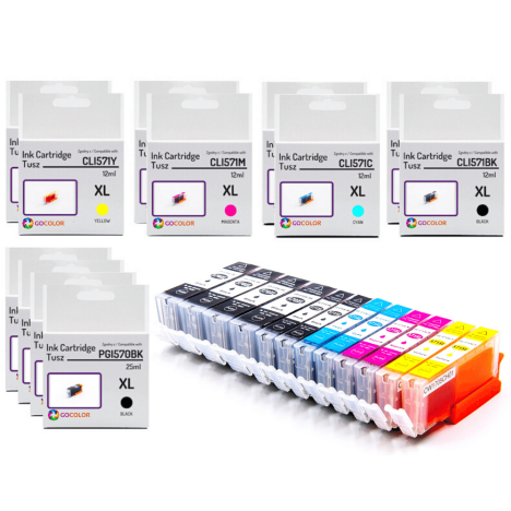 12 X TUSZ do CANON PGI570XL CLI571XL black pigment / black / cyan / magenta / yellow zamiennik